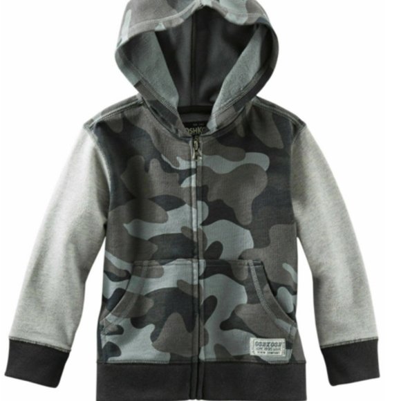 Oshkosh B'gosh Baby Bos French Terry Cardigan Hoodie Jacket Beige Camouf… - Picture 5 of 5